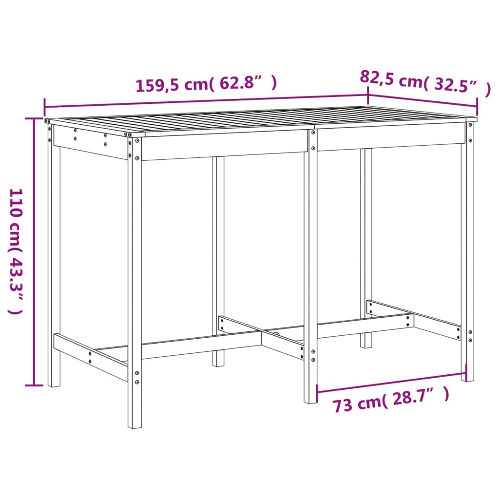 Garden Bar Set | Honey Brown | Solid Pine Wood | Large | Footrest