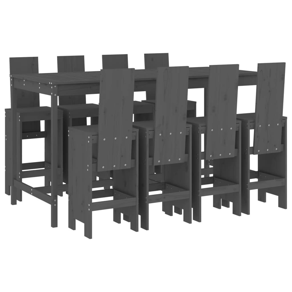 Garden Bar Set | Grey | Solid Pine Wood | Large | Footrest