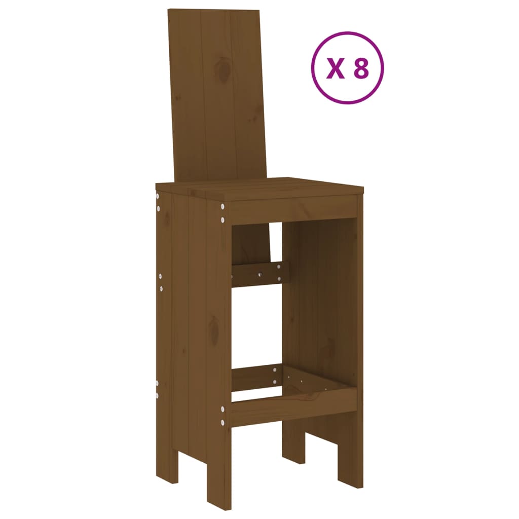 Garden Bar Set | Honey brown | Solid pine wood | Fits 8 people | Footrest