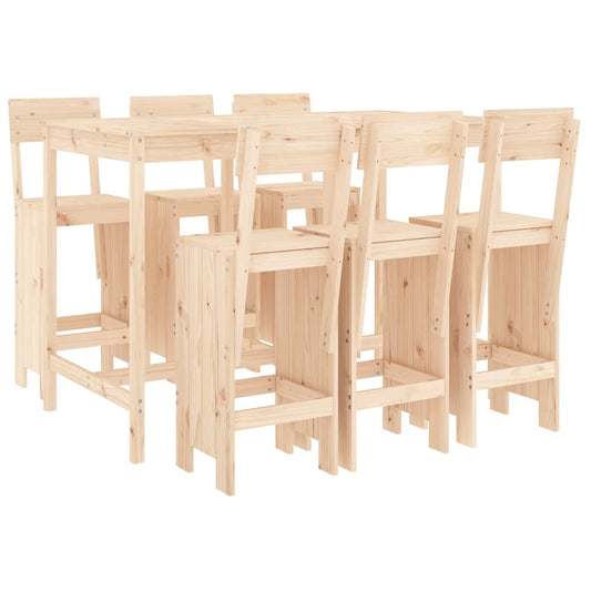 Garden Bar Set | Natural | Solid pinewood | 7 Piece Set | Footrest