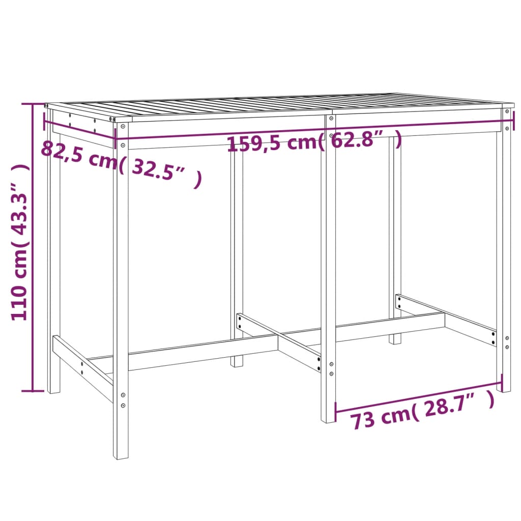 Garden Bar Set | Natural Wood | Solid Douglas Fir Wood | Large | Footrest