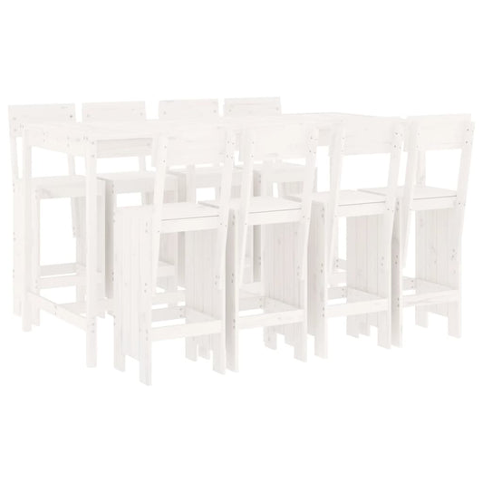 Garden Bar Set | White | Solid pine wood | 9 Piece Bar Set | Footrest