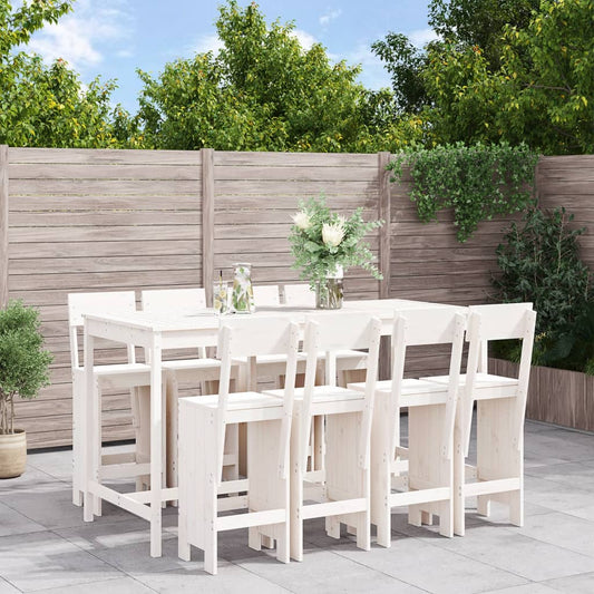 Garden Bar Set | White | Solid pine wood | 9 Piece Bar Set | Footrest