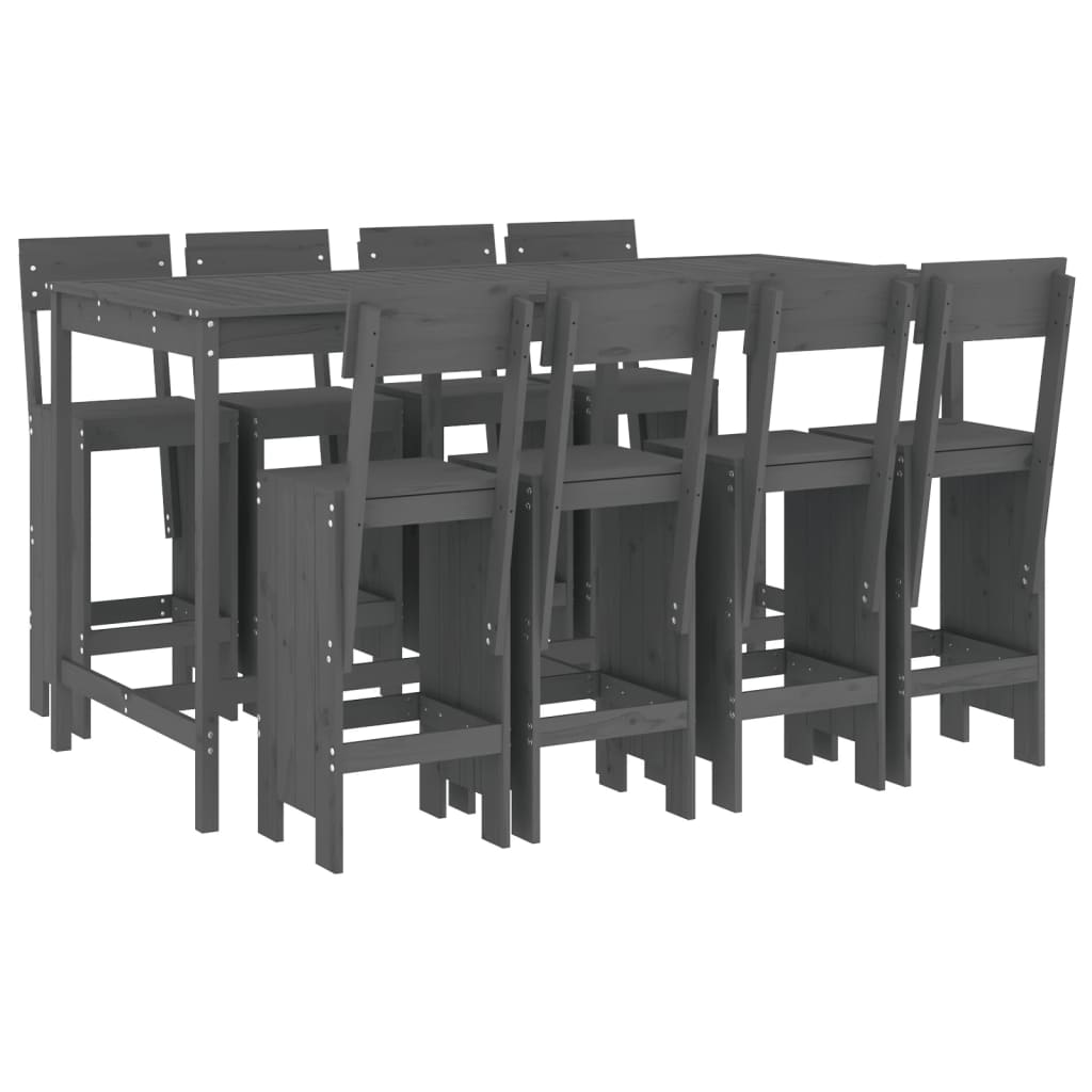 Garden Bar Set | Grey | Solid pine wood | Large | Footrest