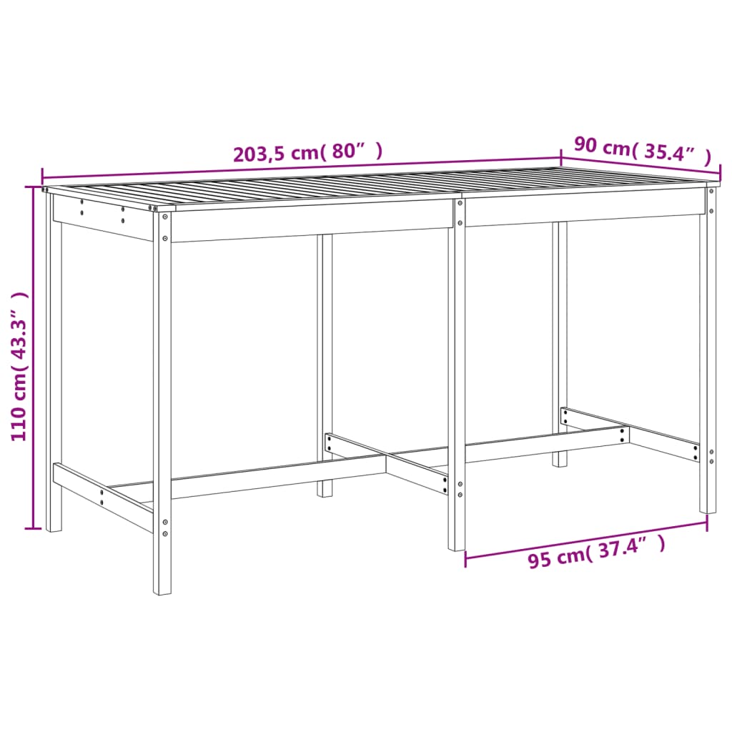 Garden Bar Set | Grey | Solid pine wood | Large | Footrest