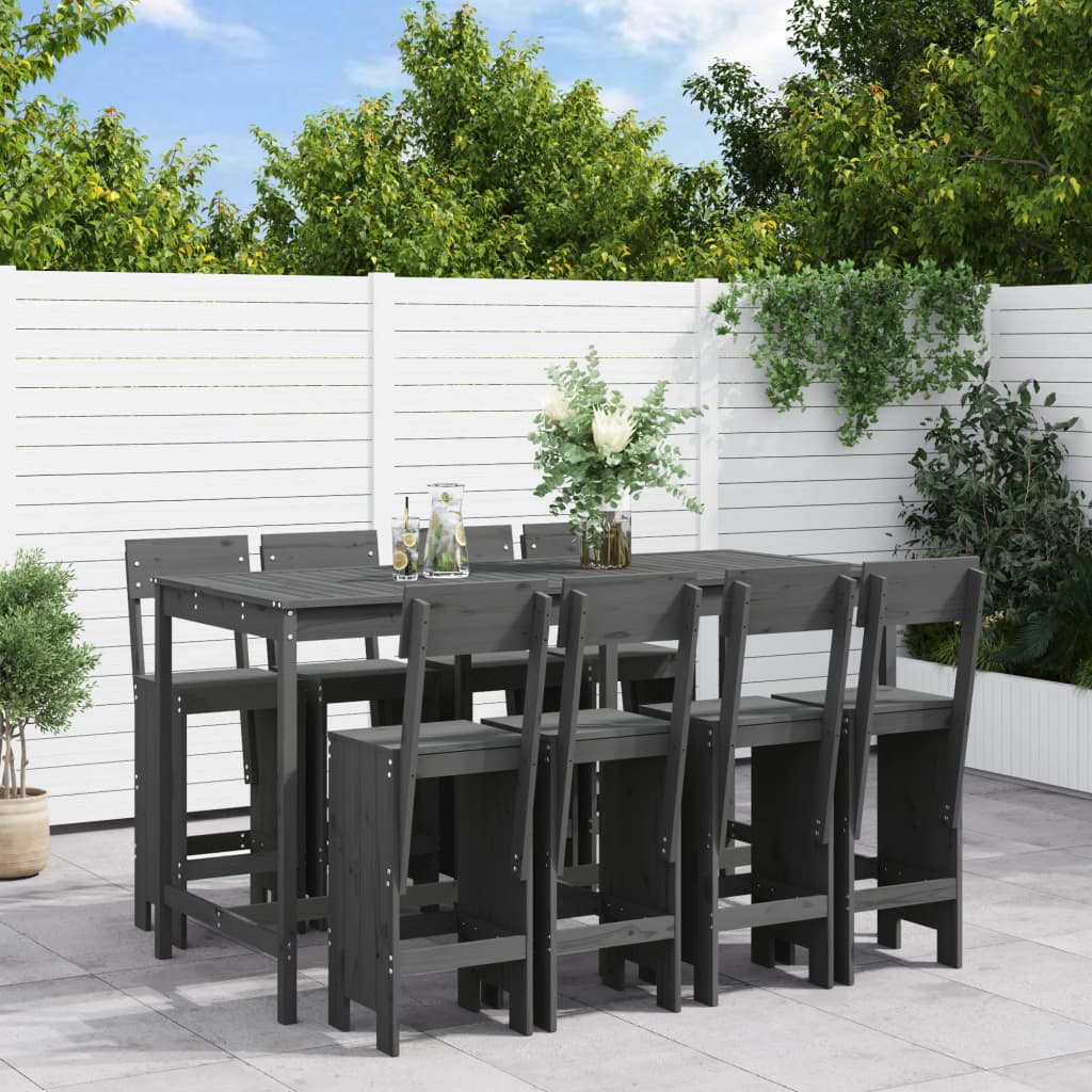 Garden Bar Set | Grey | Solid pine wood | Large | Footrest