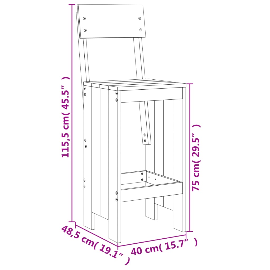 Garden Bar Set | Honey Brown | Solid Pine Wood | Large | Footrest
