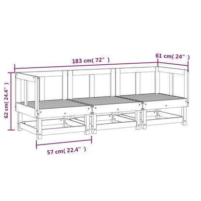 3 Piece Garden Lounge Set Grey Solid Wood Pine