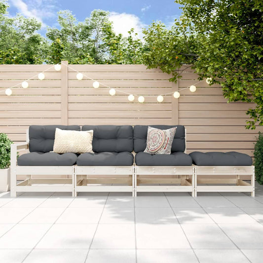 4 Piece Garden Lounge Set White Solid Wood Pine