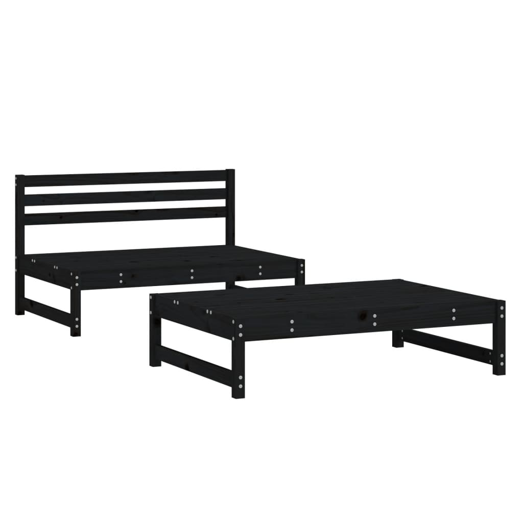 2 Piece Garden Lounge Set Black Solid Wood Pine