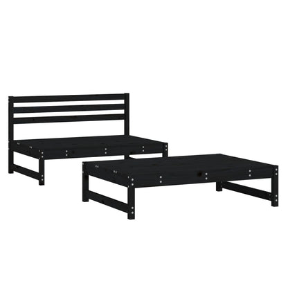 2 Piece Garden Lounge Set Black Solid Wood Pine