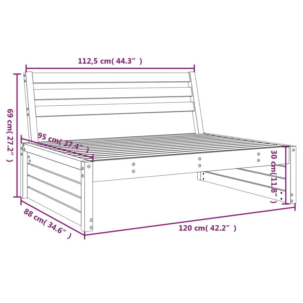 Garden Middle Sofa | Natural Wood | Solid Douglas Fir wood | Medium