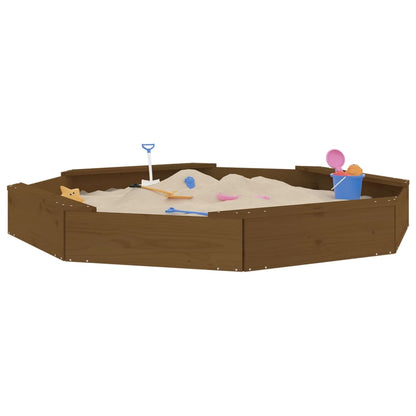Sandbox with Seats Honey Brown Octagon Solid Wood Pine