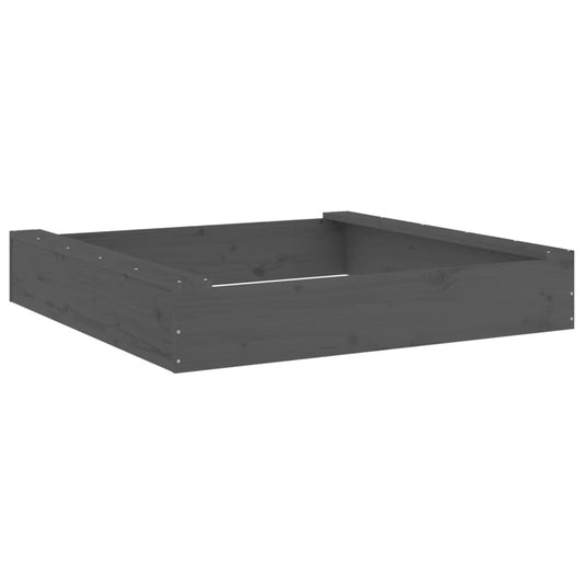 Sandbox with Seats Grey Square Solid Wood Pine