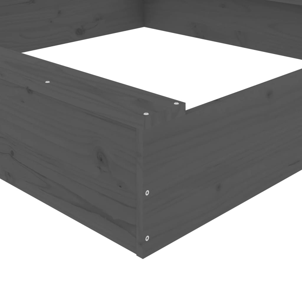 Sandbox with Seats Grey Square Solid Wood Pine