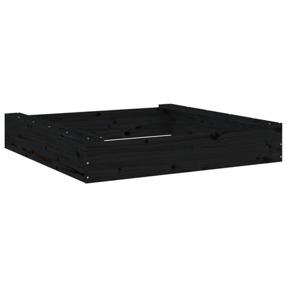 Sandbox with Seats Black Square Solid Wood Pine
