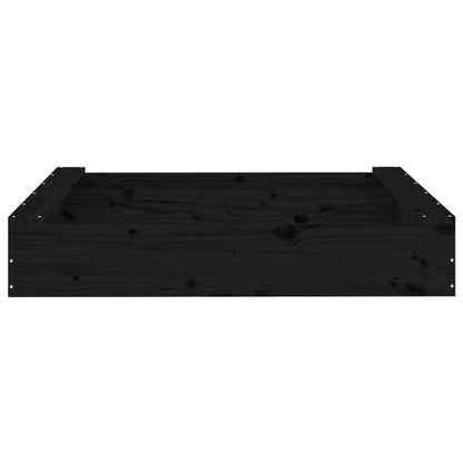 Sandbox with Seats Black Square Solid Wood Pine