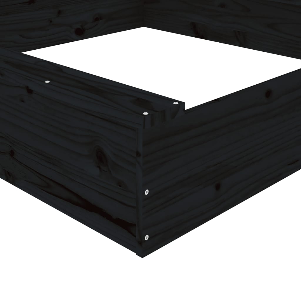 Sandbox with Seats Black Square Solid Wood Pine