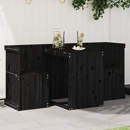 Balcony Set 2-Seater Black Solid Wood Pine