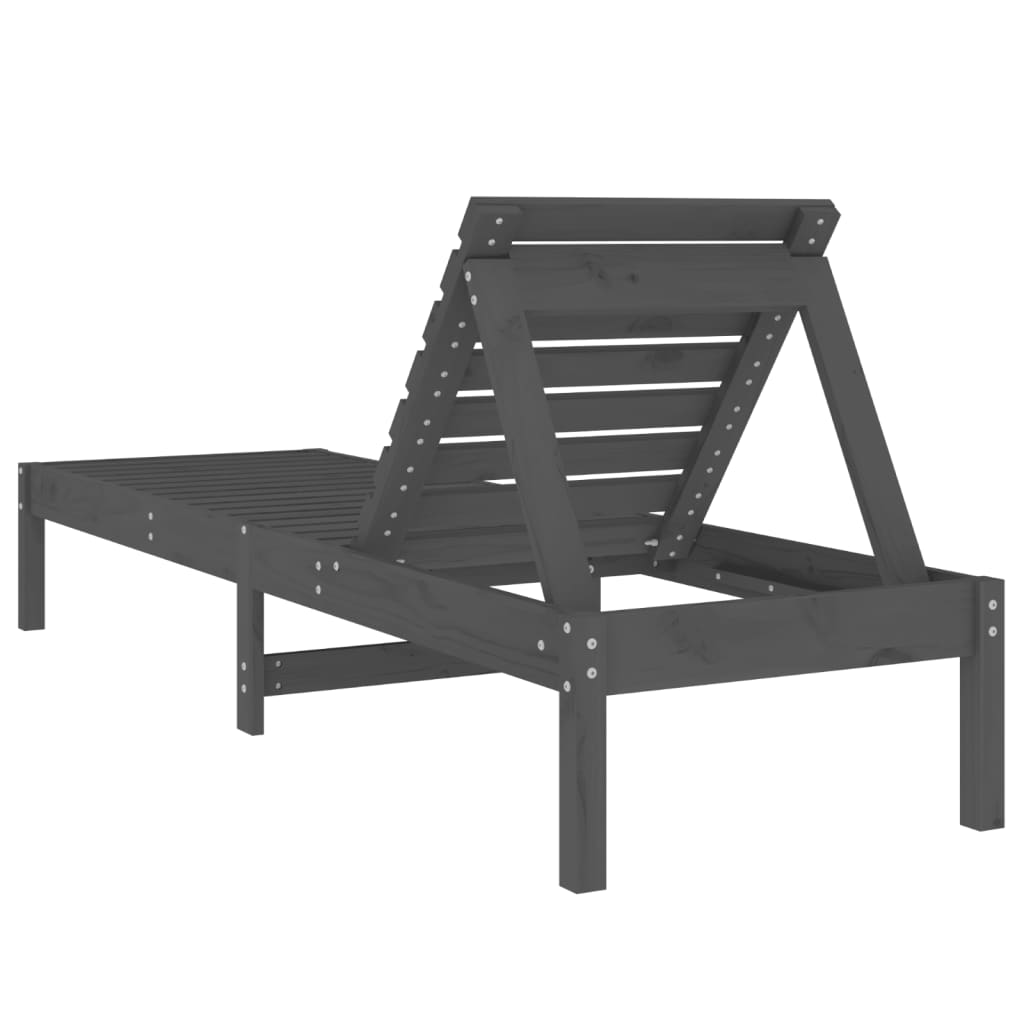Sun Lounger | Set of 2 | Grey | Solid Pine Wood | Large