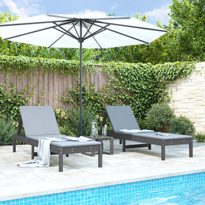 Sun Lounger | Set of 2 | Grey | Solid Pine Wood | Large
