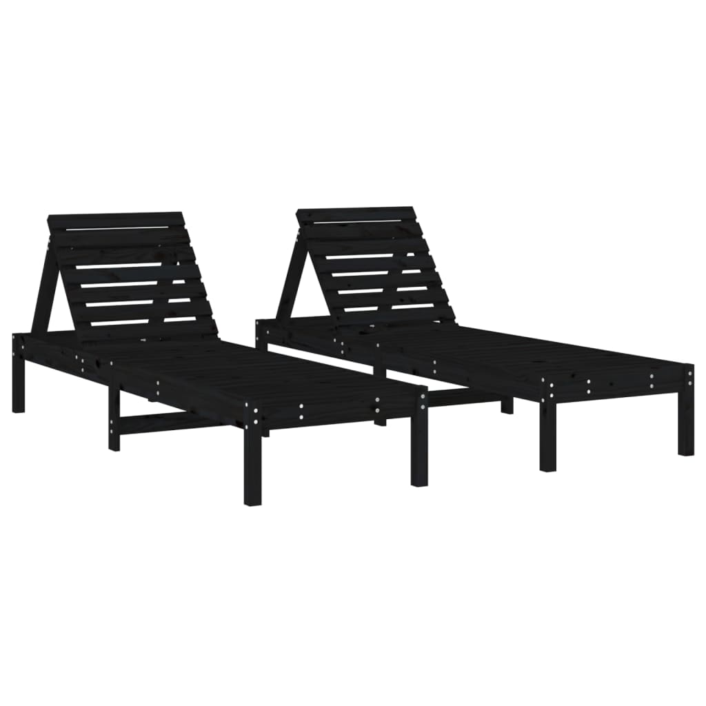 Sun Lounger | Set of 2 | Black | Solid pine wood | Standard