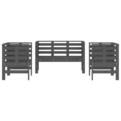 3 Piece Garden Lounge Set Grey Solid Wood Pine