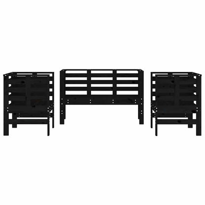3 Piece Garden Lounge Set Black Solid Wood Pine