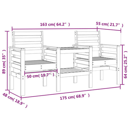 Garden Bench with Table 2-Seater Solid Wood Pine
