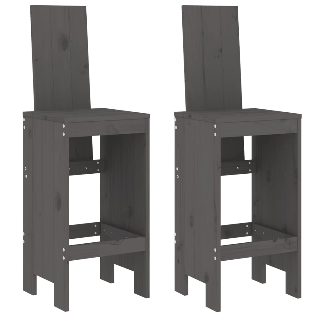 Bar Stools 2 pcs Grey 40x42x120 cm Solid Wood Pine