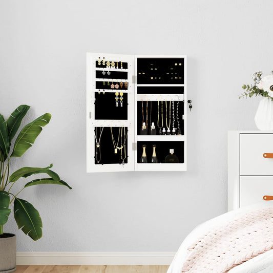 Mirror Jewellery Cabinet Wall Mounted White 30x8,5x67 cm