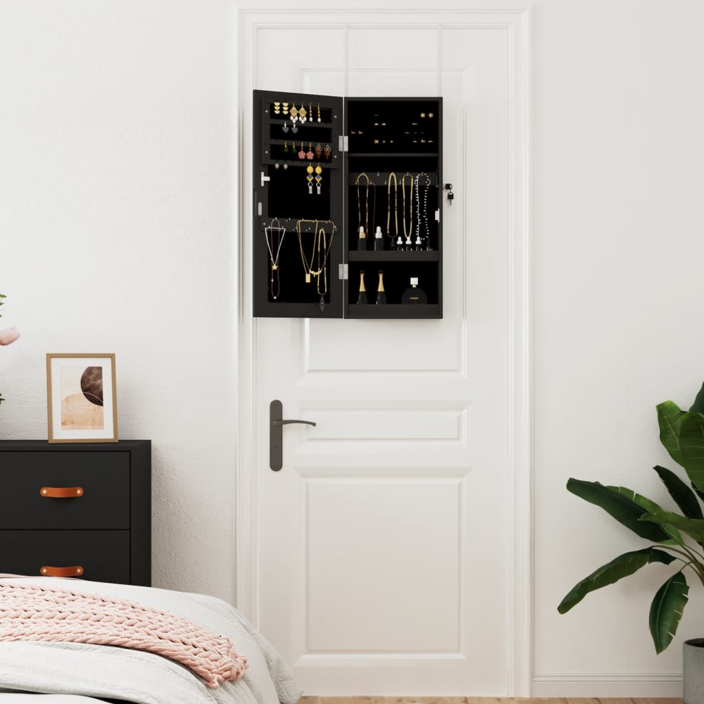 Mirror Jewellery Cabinet Wall Mounted Black 30x8,5x67 cm