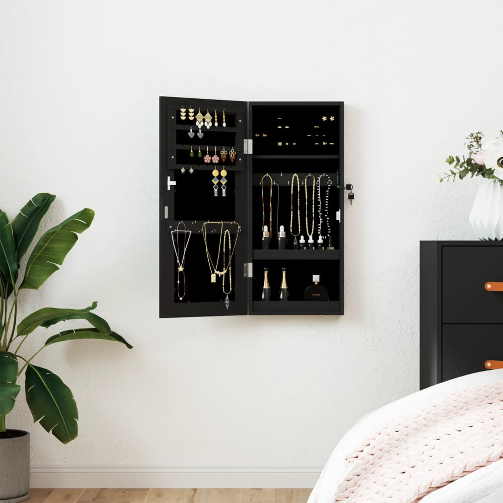 Mirror Jewellery Cabinet Wall Mounted Black 30x8,5x67 cm