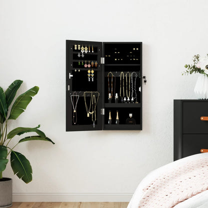 Mirror Jewellery Cabinet Wall Mounted Black 30x8,5x67 cm