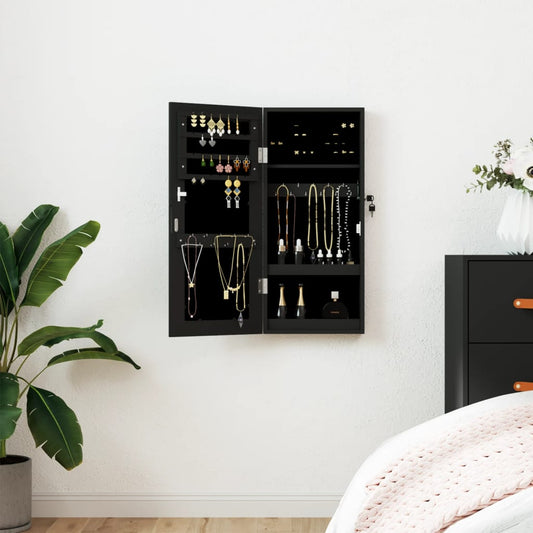 Mirror Jewellery Cabinet Wall Mounted Black 30x8,5x67 cm