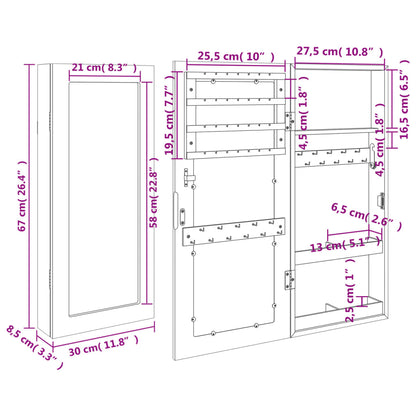 Mirror Jewellery Cabinet Wall Mounted 30x8,5x67 cm