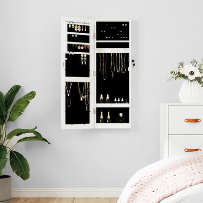 Mirror Jewellery Cabinet Wall Mounted White 30x8,5x90 cm