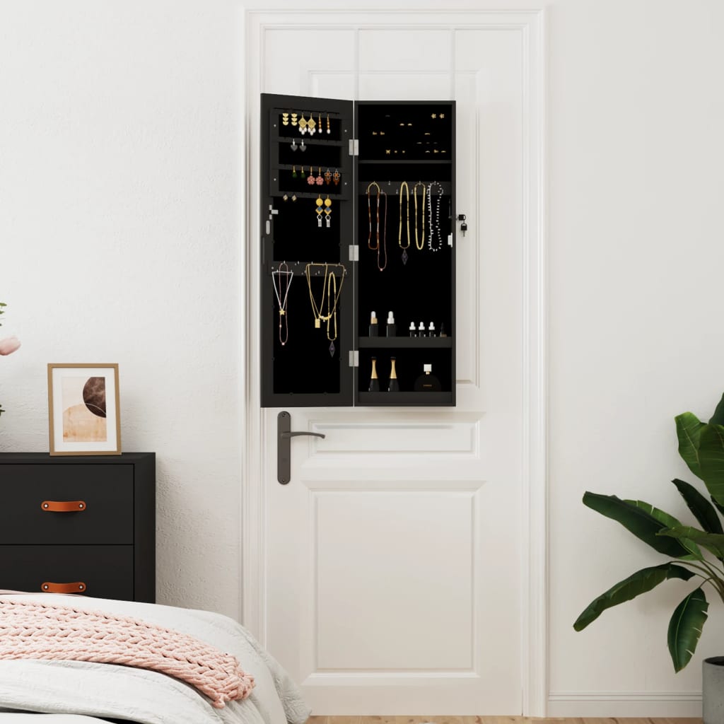 Mirror Jewellery Cabinet Wall Mounted Black 30x8,5x90 cm