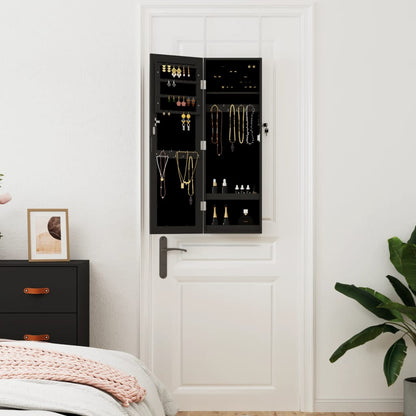 Mirror Jewellery Cabinet Wall Mounted Black 30x8,5x90 cm