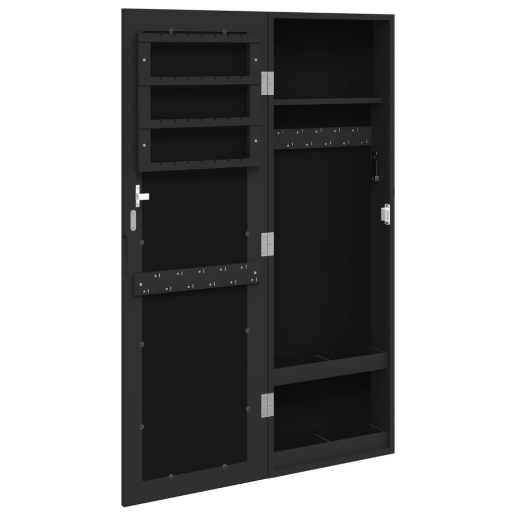 Mirror Jewellery Cabinet Wall Mounted Black 30x8,5x90 cm