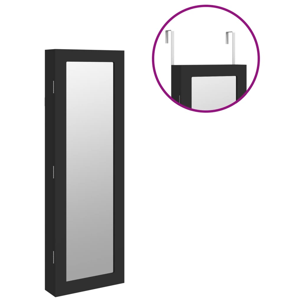 Mirror Jewellery Cabinet Wall Mounted Black 30x8,5x90 cm
