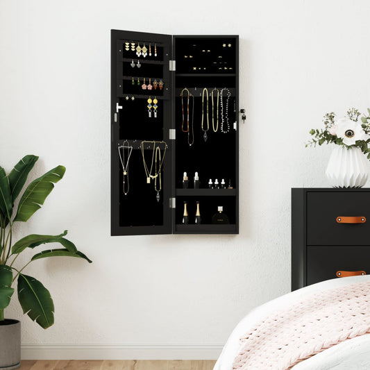 Mirror Jewellery Cabinet Wall Mounted Black 30x8,5x90 cm