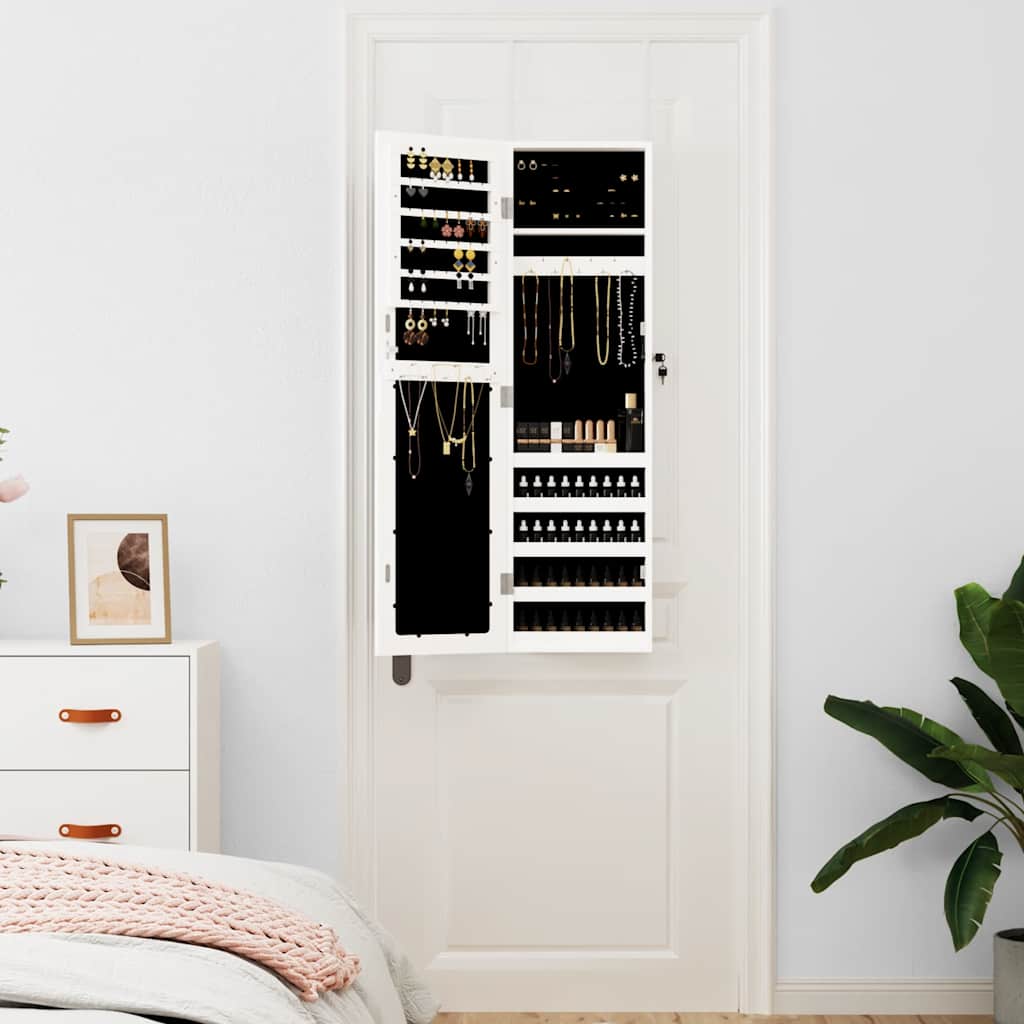 Mirror Jewellery Cabinet Wall Mounted White 30x8,5x106 cm