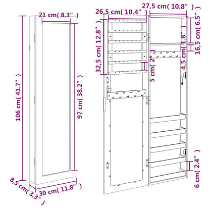 Mirror Jewellery Cabinet Wall Mounted White 30x8,5x106 cm