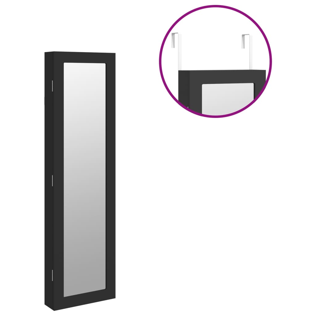 Mirror Jewellery Cabinet Wall Mounted Black 30x8.5x106 cm