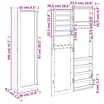 Mirror Jewellery Cabinet Wall Mounted Black 30x8,5x106 cm
