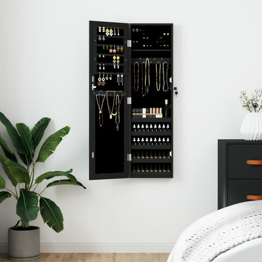 Mirror Jewellery Cabinet Wall Mounted Black 30x8.5x106 cm