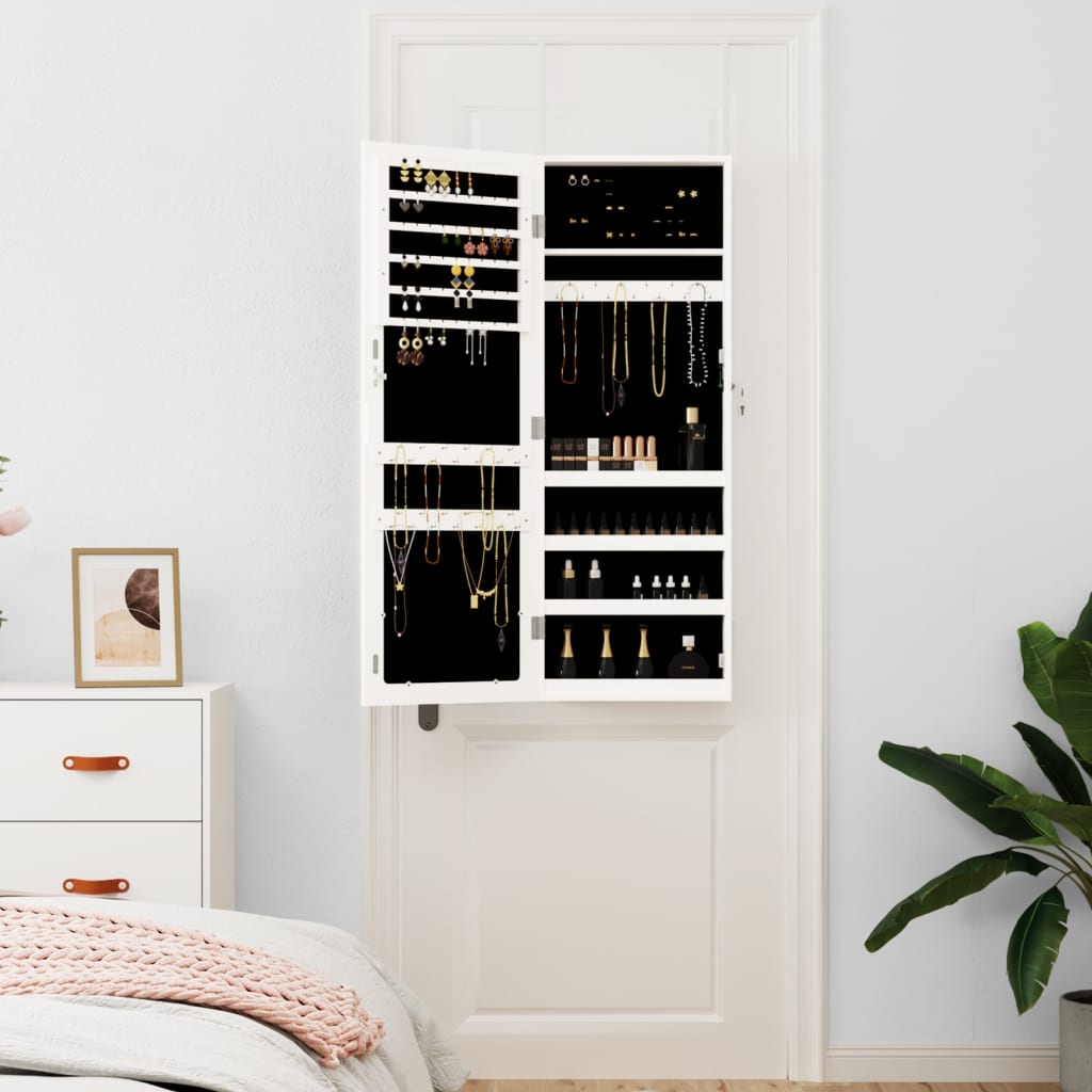 Mirror Jewellery Cabinet Wall Mounted White 37,5x10x106 cm