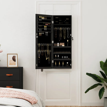 Mirror Jewellery Cabinet Wall Mounted Black 37,5x10x106 cm