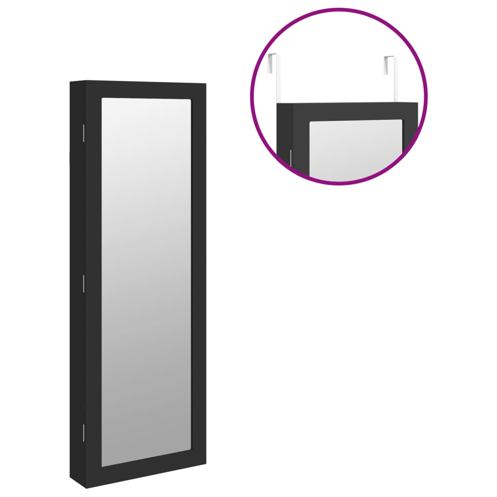 Mirror Jewellery Cabinet Wall Mounted Black 37,5x10x106 cm